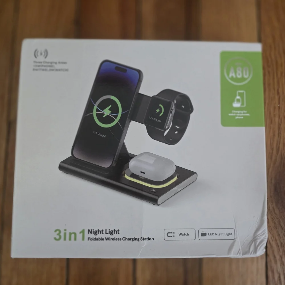 WIRELESS CHARGING STATION 3 IN 1 MAGNETIC/ NIGHT LIGHT FOLDABLE BLACK